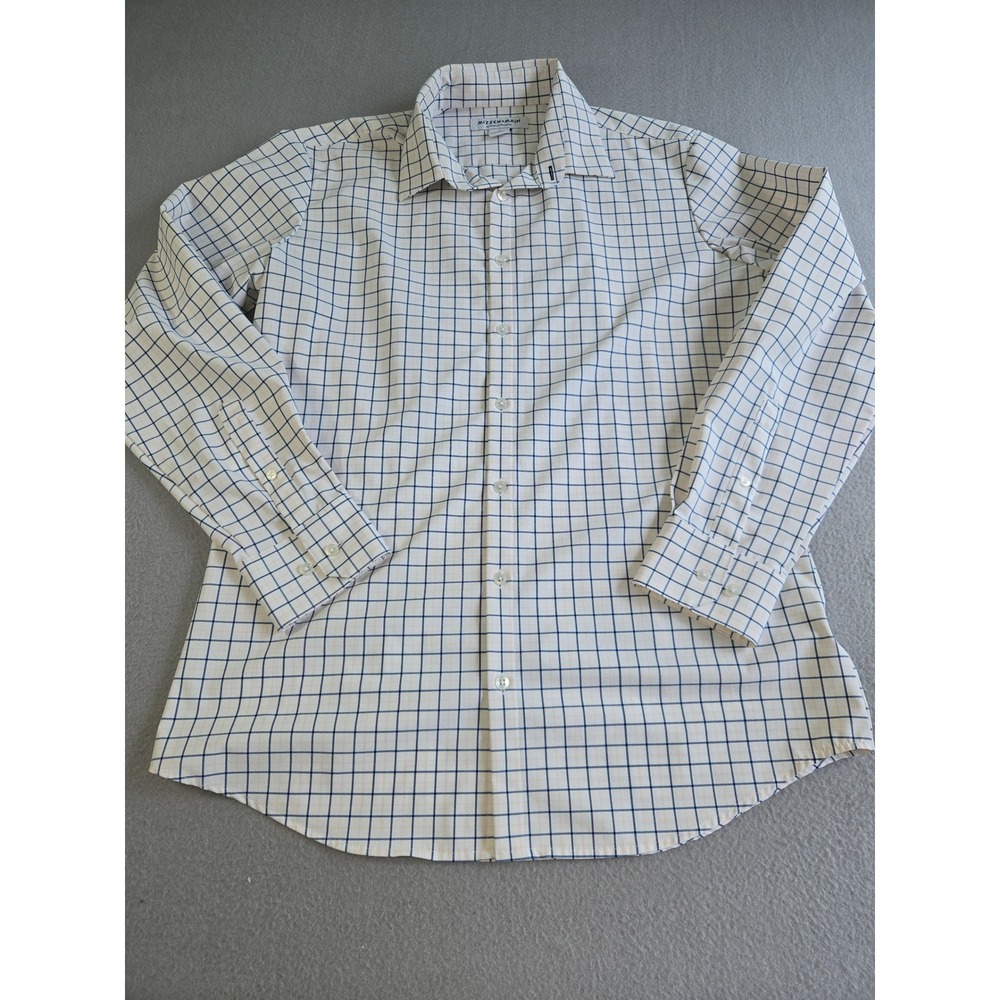 Mizzen+Main Leeward Dress Shirt Mens Large Trim White Navy Orange Windowpane